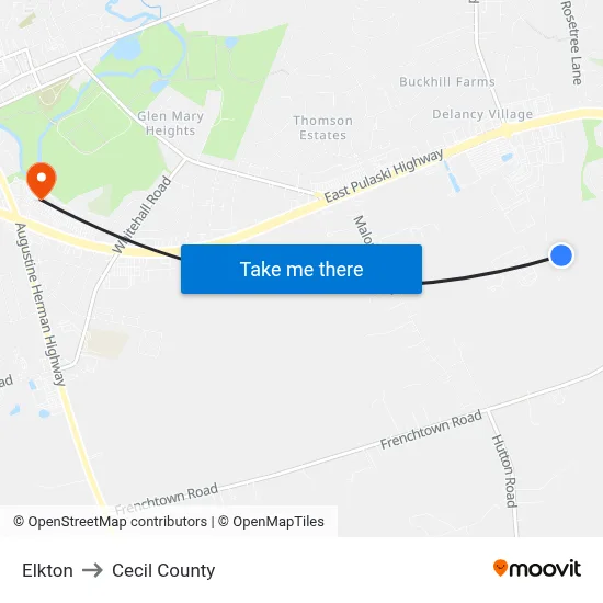 Elkton to Cecil County map