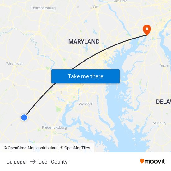 Culpeper to Cecil County map