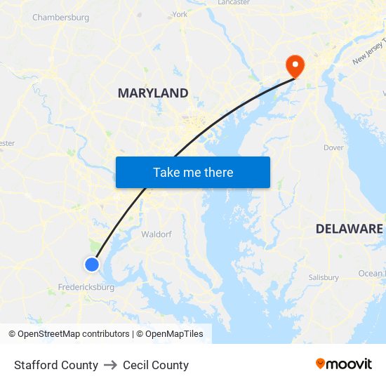 Stafford County to Cecil County map