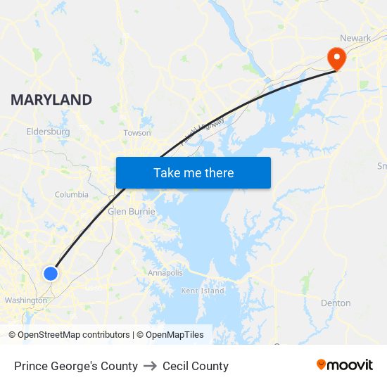 Prince George's County to Cecil County map
