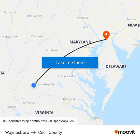 Waynesboro to Cecil County map