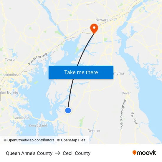 Queen Anne's County to Cecil County map