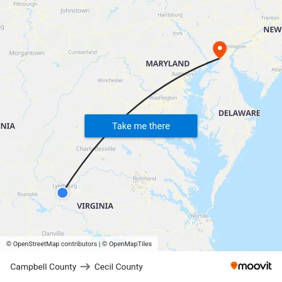 Campbell County to Cecil County map
