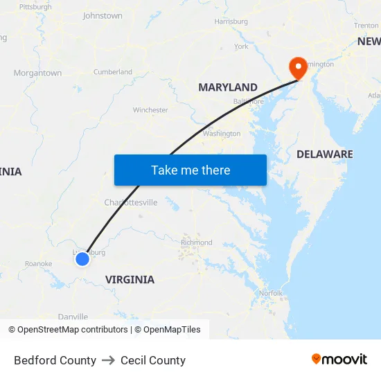 Bedford County to Cecil County map