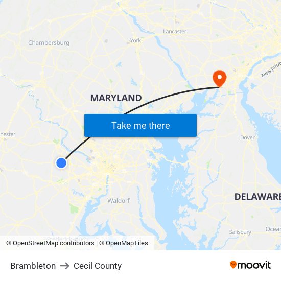 Brambleton to Cecil County map