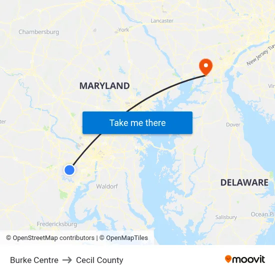 Burke Centre to Cecil County map