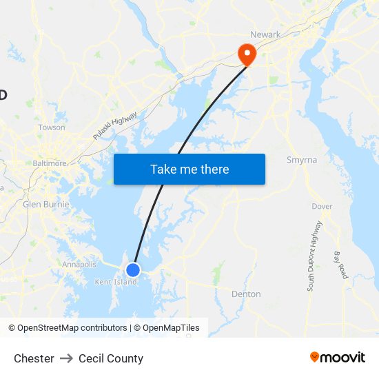 Chester to Cecil County map