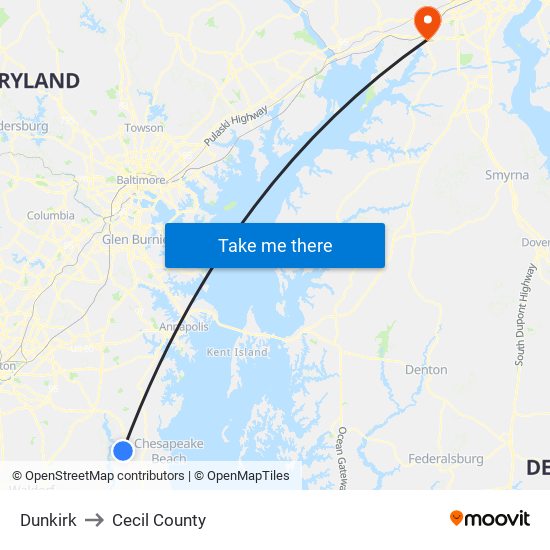 Dunkirk to Cecil County map