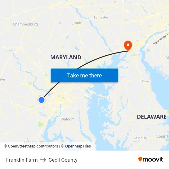 Franklin Farm to Cecil County map