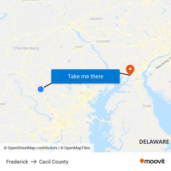 Frederick to Cecil County map