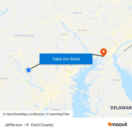Jefferson to Cecil County map