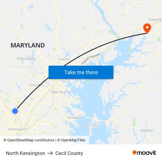 North Kensington to Cecil County map