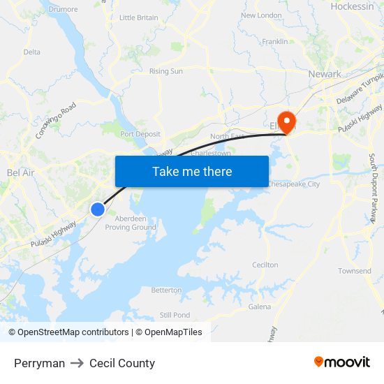 Perryman to Cecil County map