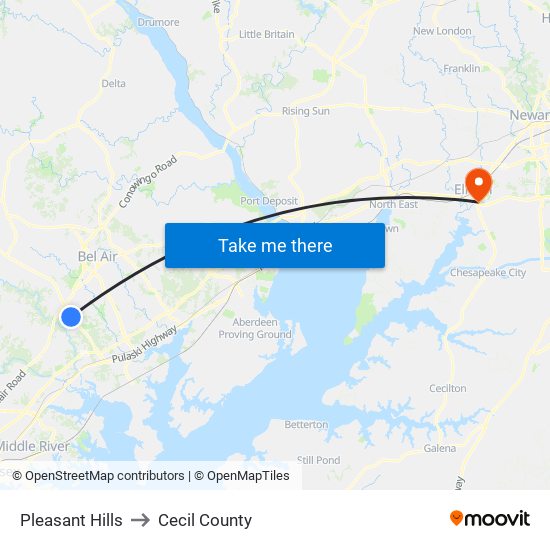 Pleasant Hills to Cecil County map