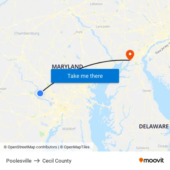 Poolesville to Cecil County map