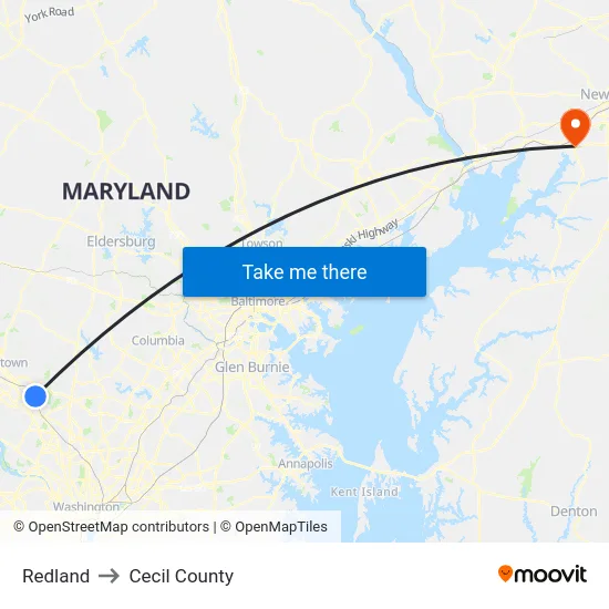 Redland to Cecil County map