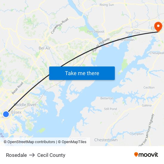 Rosedale to Cecil County map