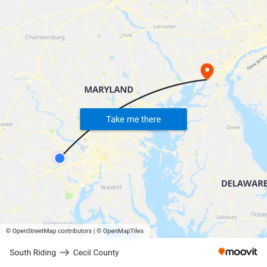 South Riding to Cecil County map