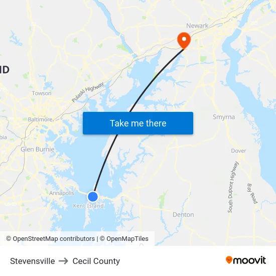 Stevensville to Cecil County map