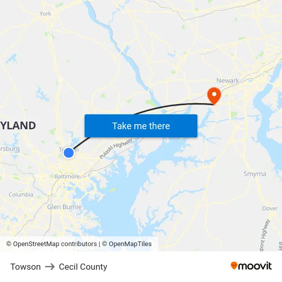 Towson to Cecil County map