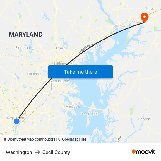 Washington to Cecil County map