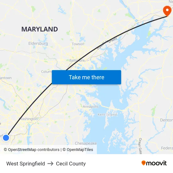West Springfield to Cecil County map