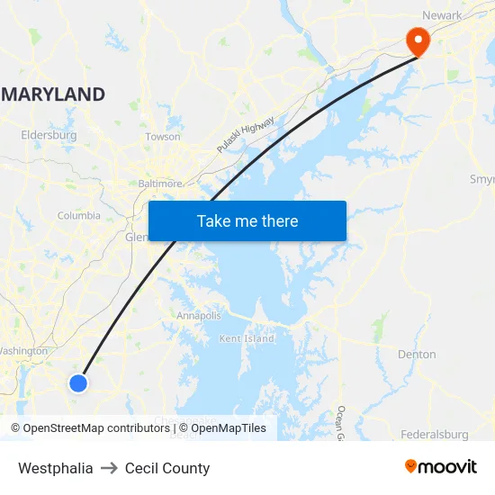 Westphalia to Cecil County map