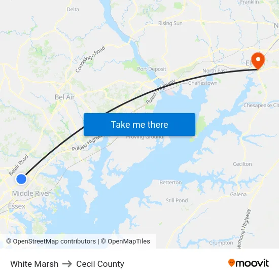 White Marsh to Cecil County map