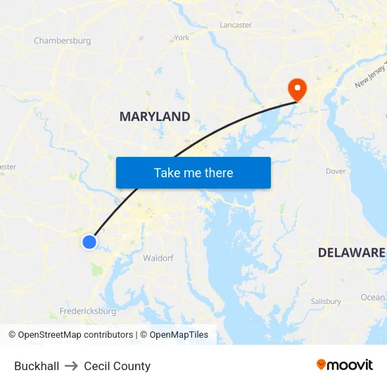 Buckhall to Cecil County map