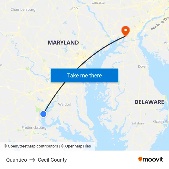 Quantico to Cecil County map