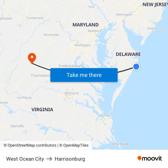 West Ocean City to Harrisonburg map