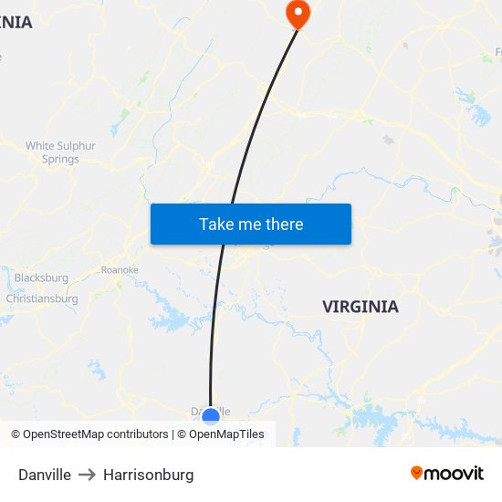 Danville to Harrisonburg map