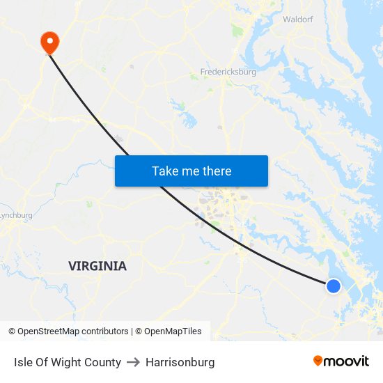 Isle Of Wight County to Harrisonburg map