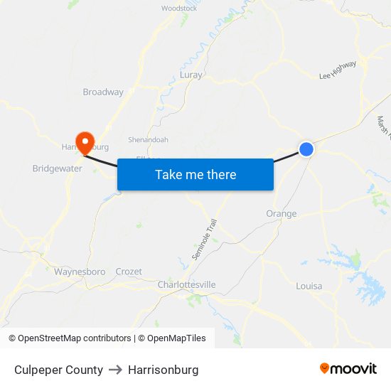 Culpeper County to Harrisonburg map