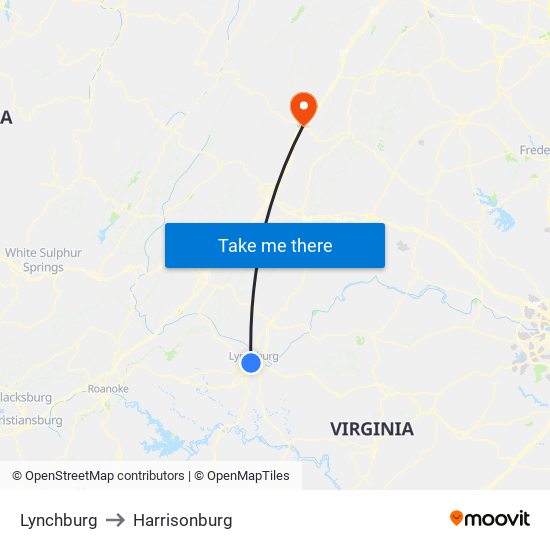 Lynchburg to Harrisonburg map