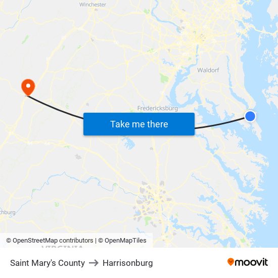 Saint Mary's County to Harrisonburg map