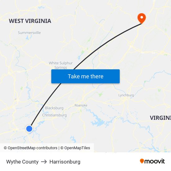 Wythe County to Harrisonburg map