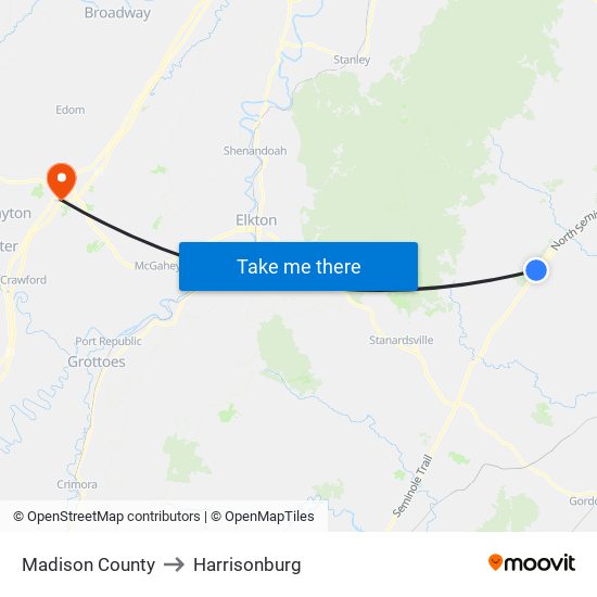Madison County to Harrisonburg map