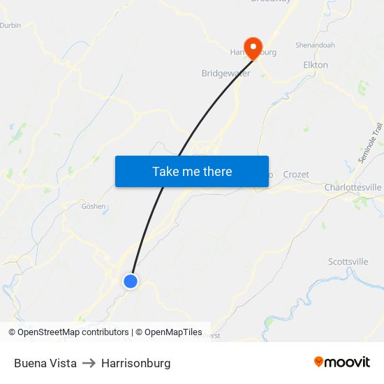 Buena Vista to Harrisonburg map