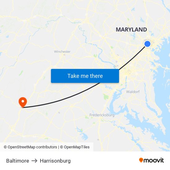 Baltimore to Harrisonburg map
