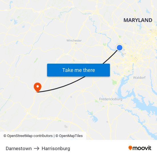 Darnestown to Harrisonburg map