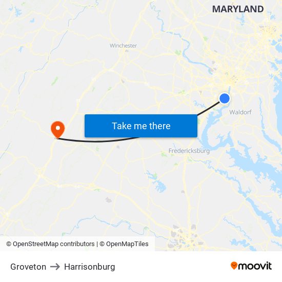 Groveton to Harrisonburg map