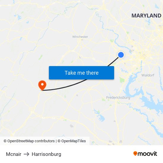 Mcnair to Harrisonburg map