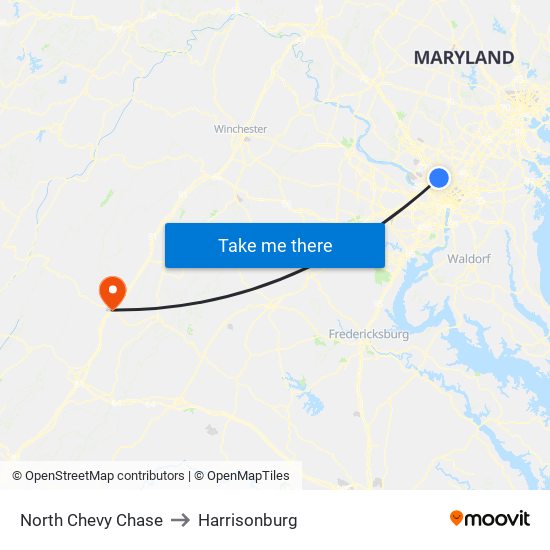 North Chevy Chase to Harrisonburg map