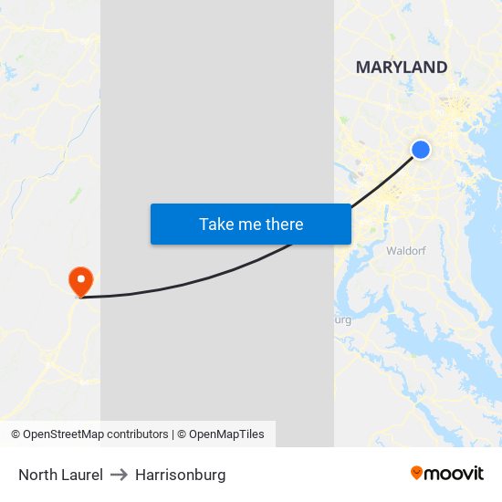 North Laurel to Harrisonburg map