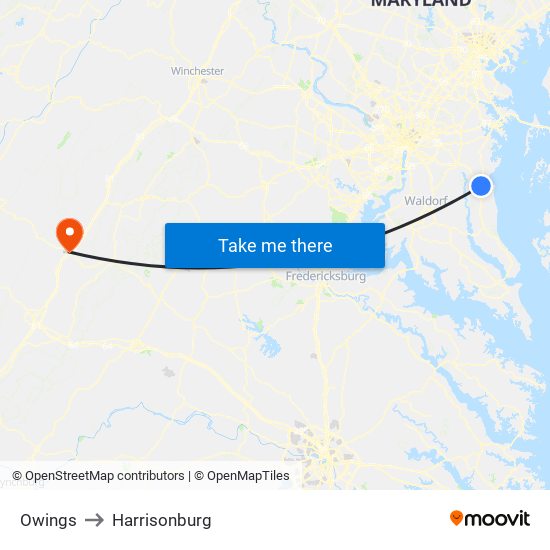 Owings to Harrisonburg map