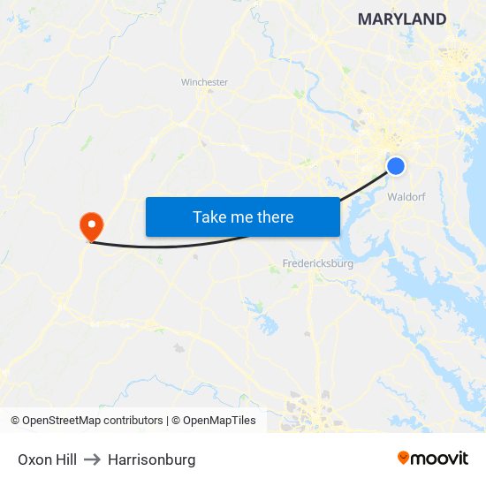 Oxon Hill to Harrisonburg map