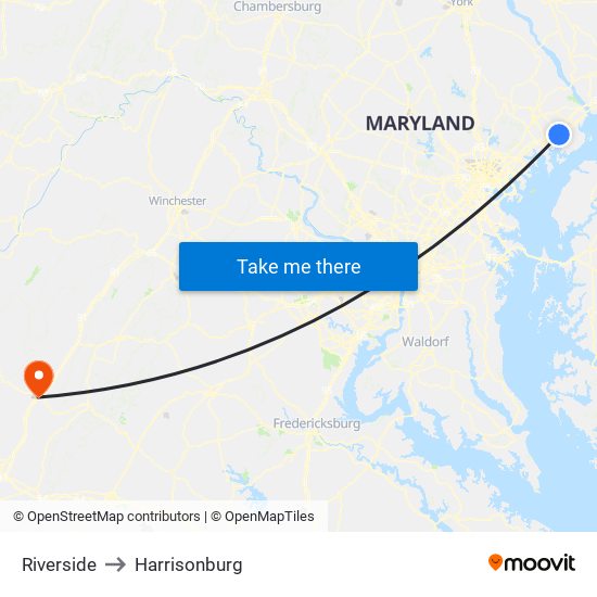 Riverside to Harrisonburg map