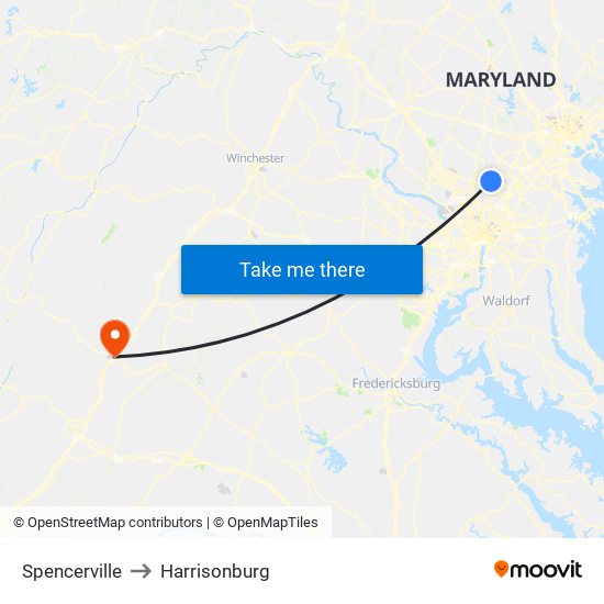 Spencerville to Harrisonburg map