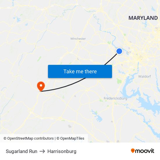 Sugarland Run to Harrisonburg map